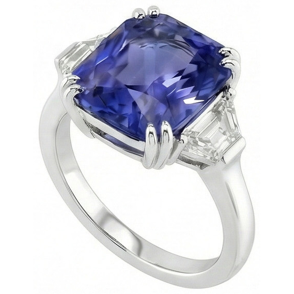 naturel radiant saphir 4carats bague angle de côté