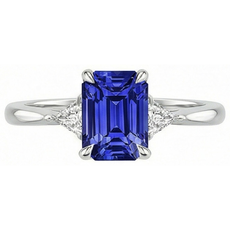 naturel trillion diamant 3.50carats bague angle de côté