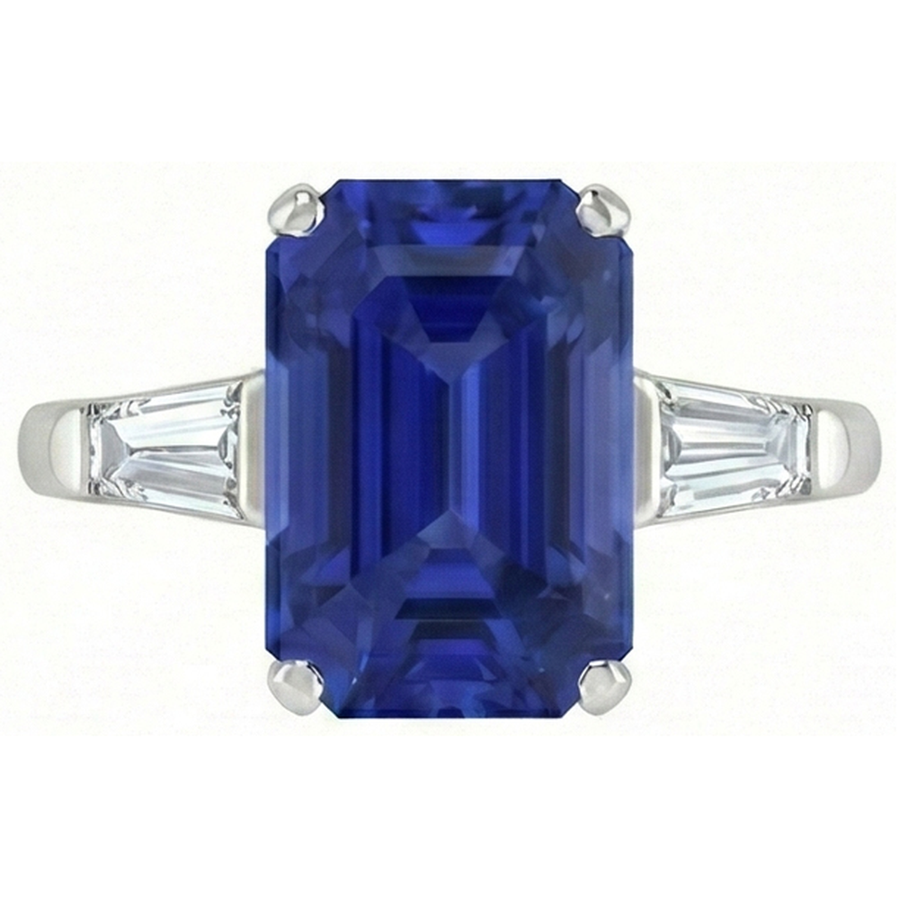 naturel baguette diamant 4.50carats bague vue de face