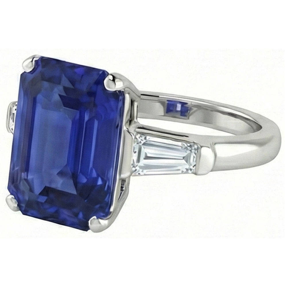 naturel baguette diamant 4.50carats bague angle de côté