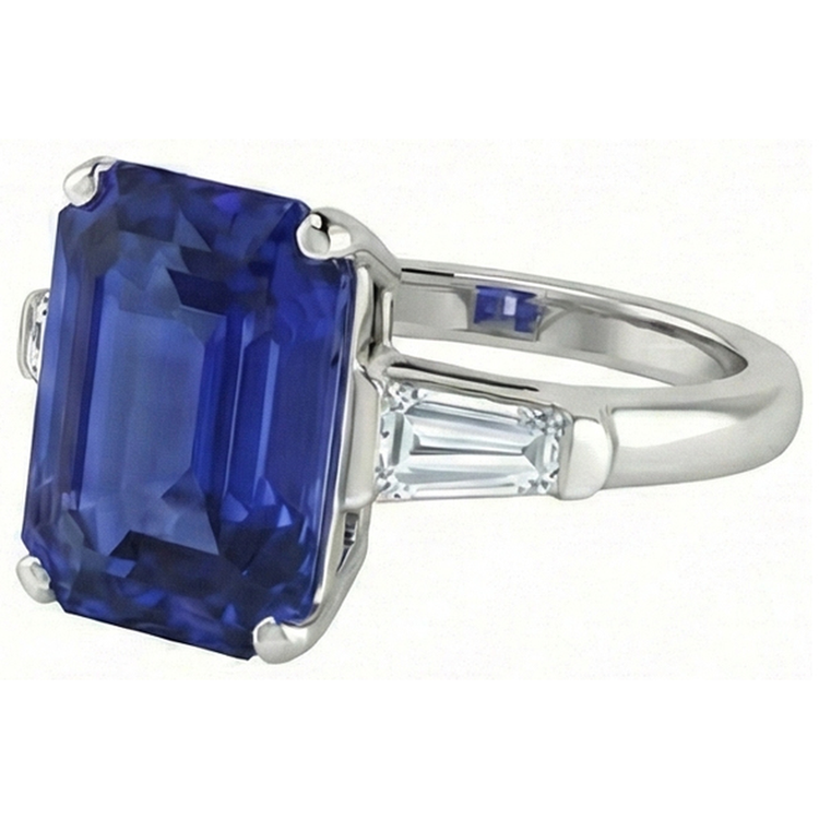 naturel baguette diamant 4.50carats bague angle de côté