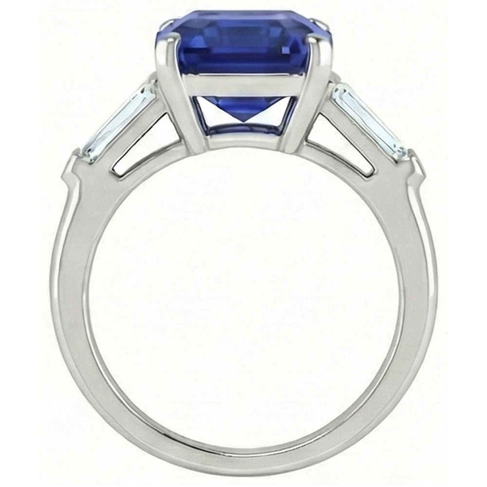 naturel baguette diamant 4.50carats bague vue de profil