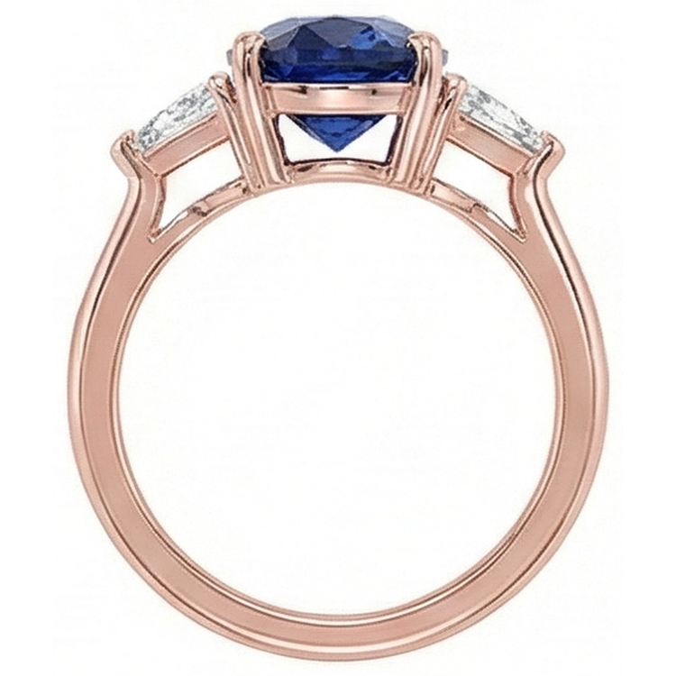 Bague 3 Pierres Or Rose Saphir Bleu Ovale & Diamant Naturels Extraits des Mines ( et non cultivés en laboratoire ) 8.25 Carats