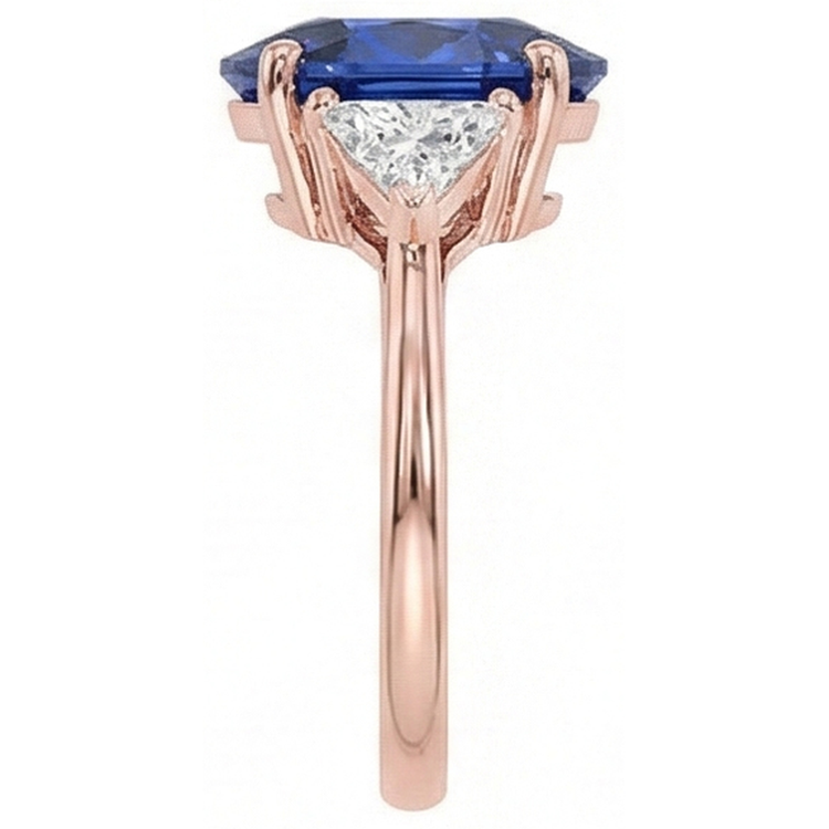 Bague 3 Pierres Or Rose Saphir Bleu Ovale & Diamant Naturels Extraits des Mines ( et non cultivés en laboratoire ) 8.25 Carats