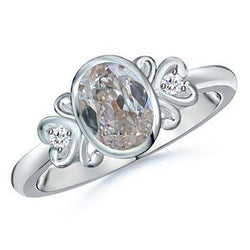 Bague 3 Pierres Ovale Ancien Mineur Naturel Diamants Serti Clos 1.25 Carats Style Coeur