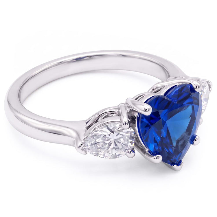Bague 3 Pierres Poire Diamant & Coeur Saphir Bleu Bijoux Or 3 Carats