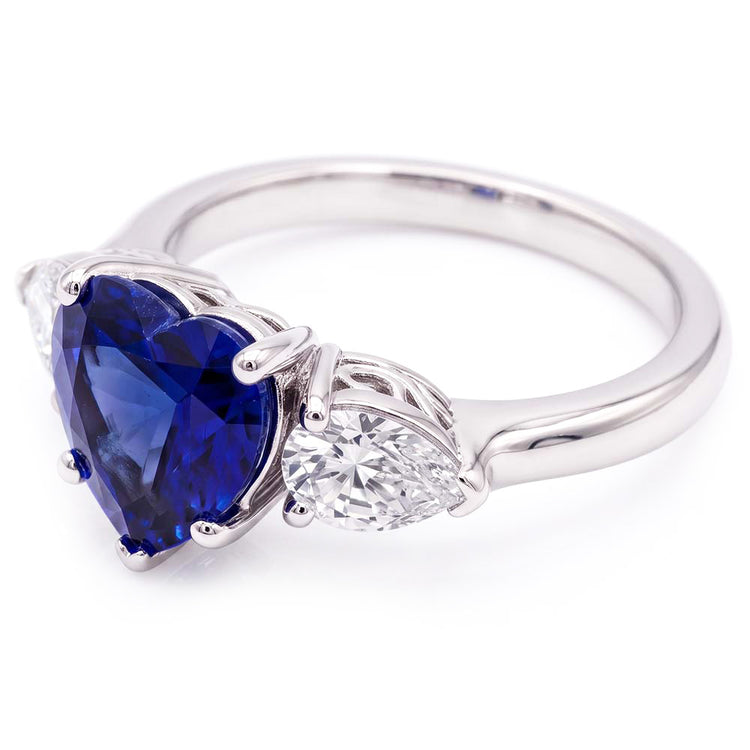 Bague 3 Pierres Poire Diamant & Coeur Saphir Bleu Bijoux Or 3 Carats