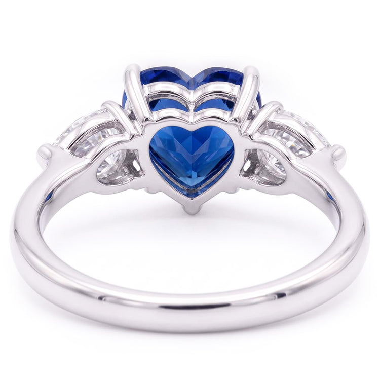 Bague 3 Pierres Poire Diamant & Coeur Saphir Bleu Bijoux Or 3 Carats