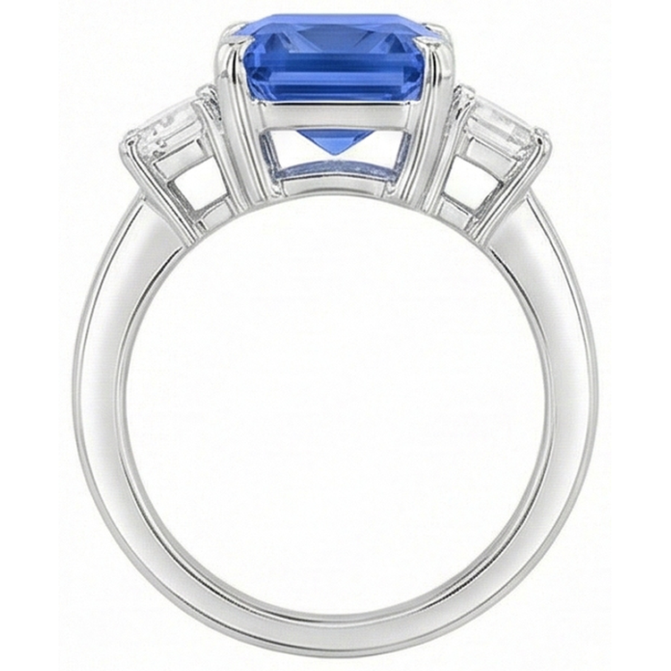 Bague 3 Pierres Radiant Saphir & Émeraude Diamant Bijoux 4 Carats