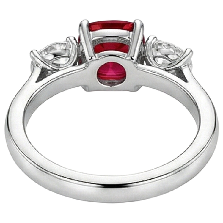 Bague 3 Pierres Rubis Rouge Et Diamants Naturels Extraits des Mines ( et non cultivés en laboratoire ) 4.50 Carats Or 14K