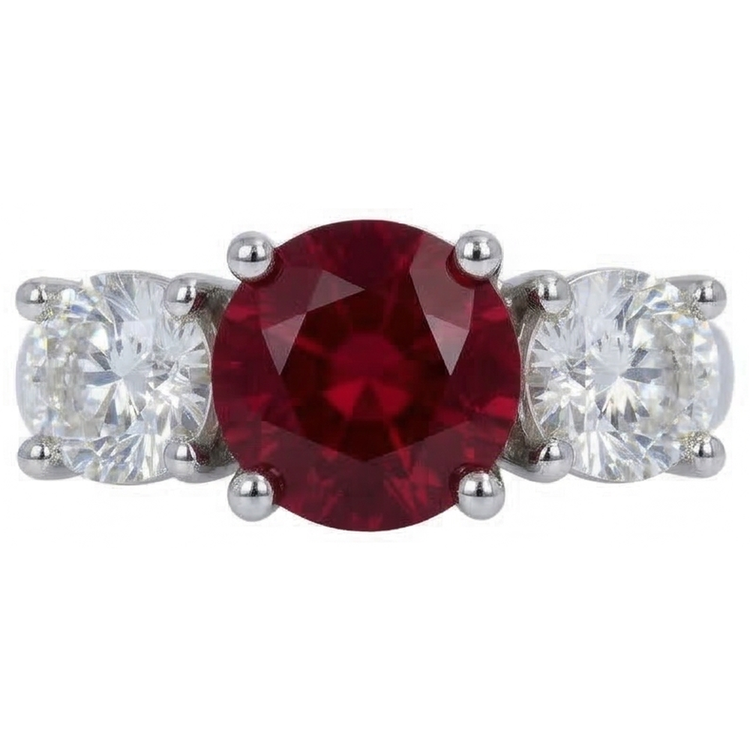 Bague 3 Pierres Rubis et Diamants Naturels Extraits des Mines ( et non cultivés en laboratoire ) Ronds 4 Carats Or Blanc Bijoux Pour Femme