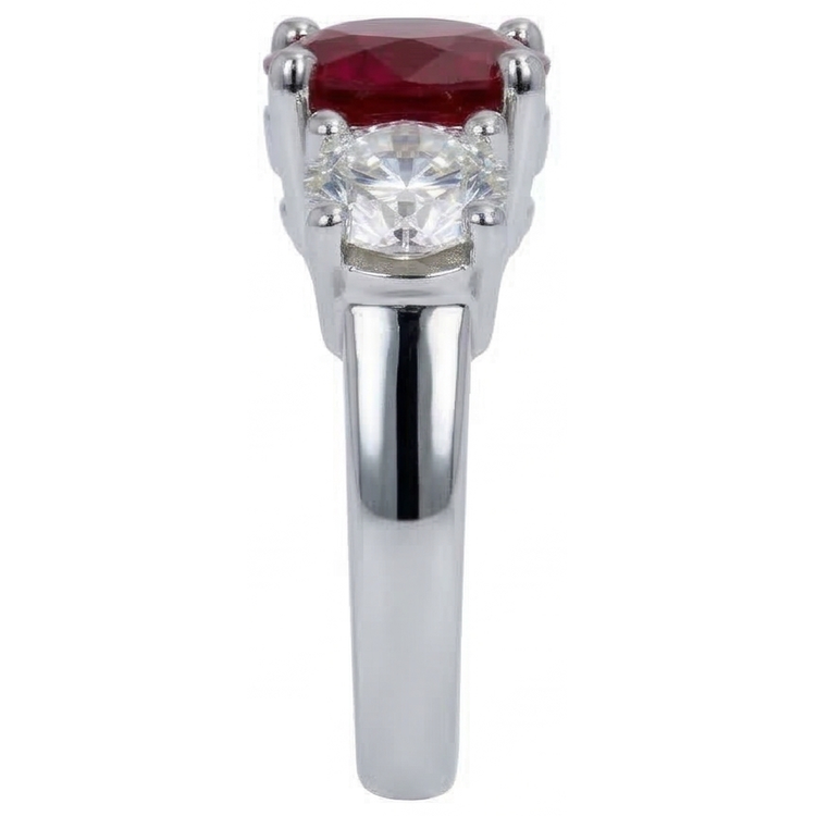 Bague 3 Pierres Rubis et Diamants Naturels Extraits des Mines ( et non cultivés en laboratoire ) Ronds 4 Carats Or Blanc Bijoux Pour Femme