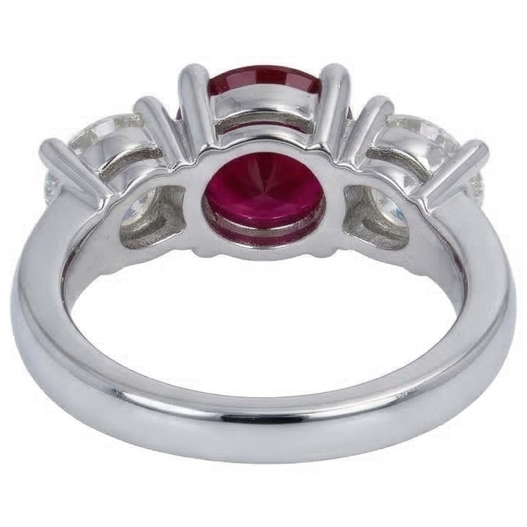 Bague 3 Pierres Rubis et Diamants Naturels Extraits des Mines ( et non cultivés en laboratoire ) Ronds 4 Carats Or Blanc Bijoux Pour Femme