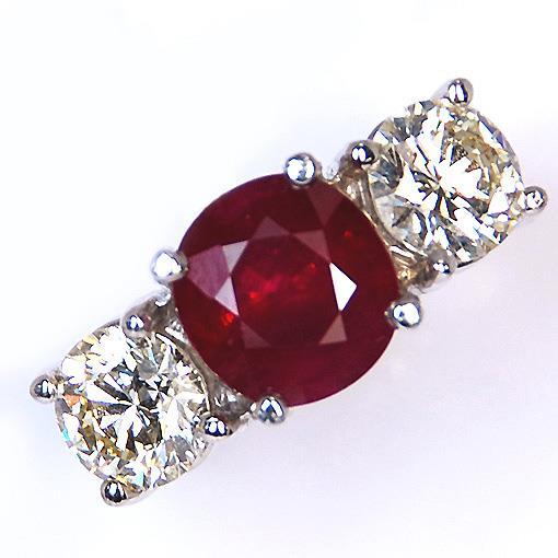 bague 3 pierres rubis et diamants ronds 4 carats en or blanc bijoux pour femme