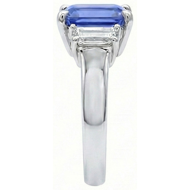 Bague 3 Pierres Saphir Bleu Clair Taille Emeraude 2 Carats Or Blanc