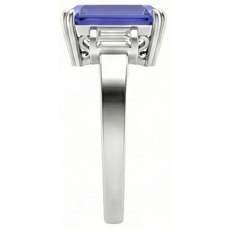 Bague 3 Pierres Saphir Bleu Emeraude 3 Carats Barrette Diamants Baguette