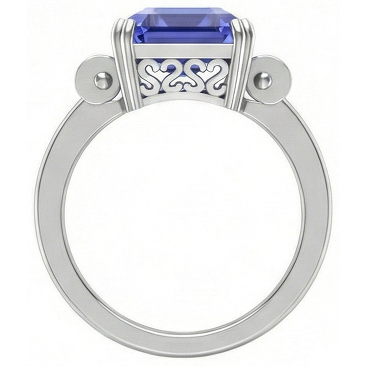 Bague 3 Pierres Saphir Bleu Emeraude 3 Carats Barrette Diamants Baguette