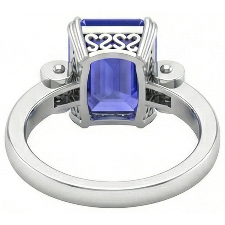 Bague 3 Pierres Saphir Bleu Emeraude 3 Carats Barrette Diamants Baguette