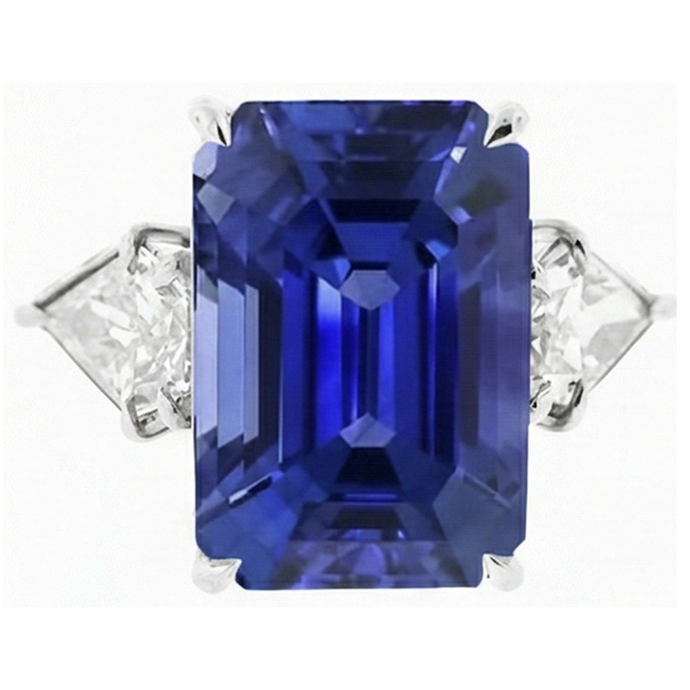 naturel trillion saphir 4.50carats bague angle de côté