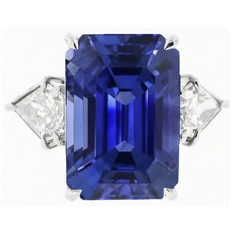 naturel trillion saphir 4.50carats bague angle de côté