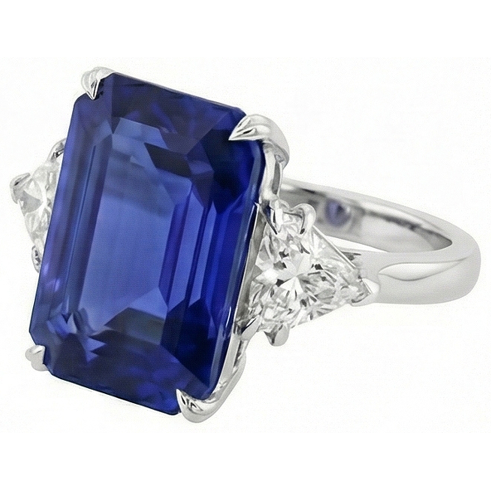 naturel trillion saphir 4.50carats bague détail rapproché