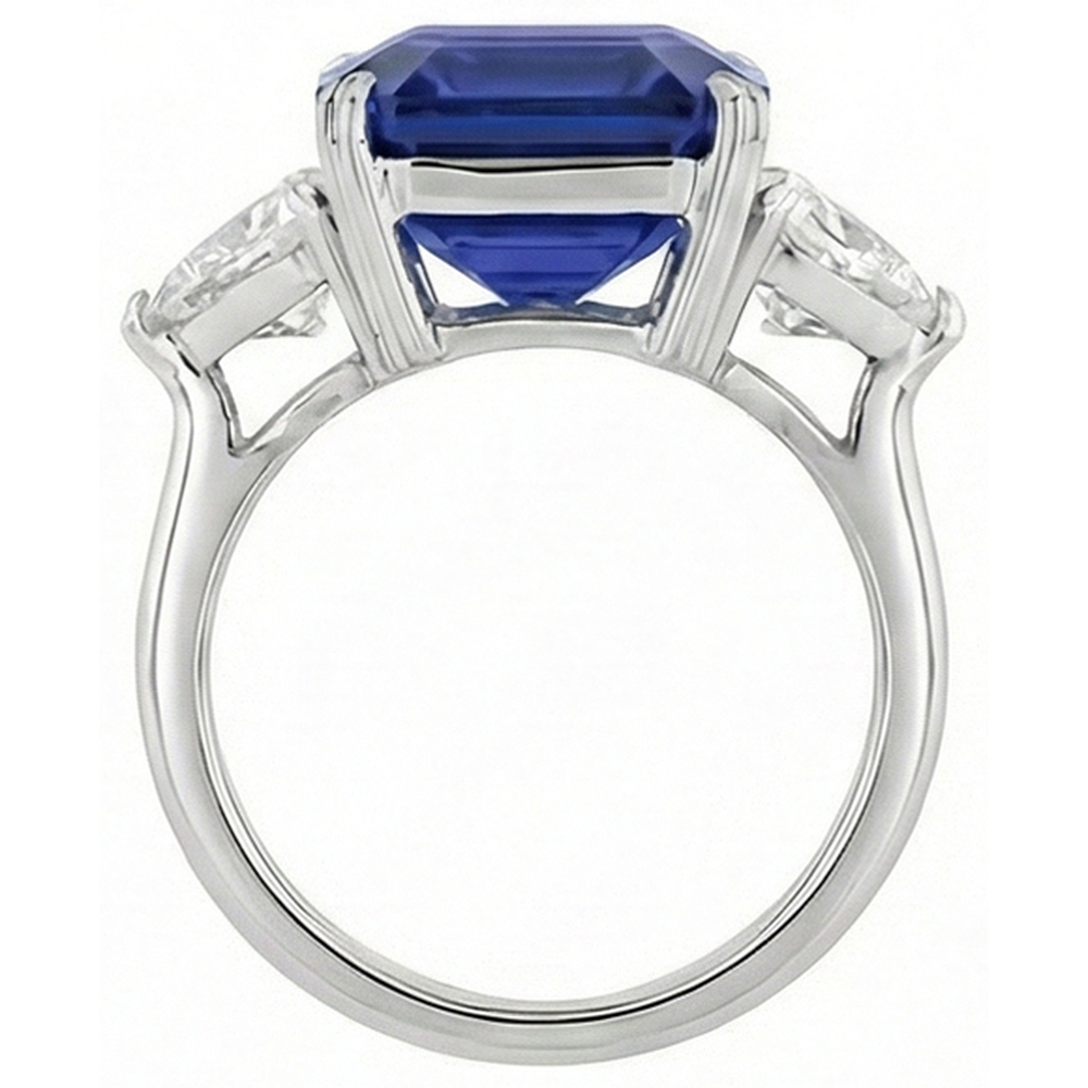 naturel trillion saphir 4.50carats bague vue de profil