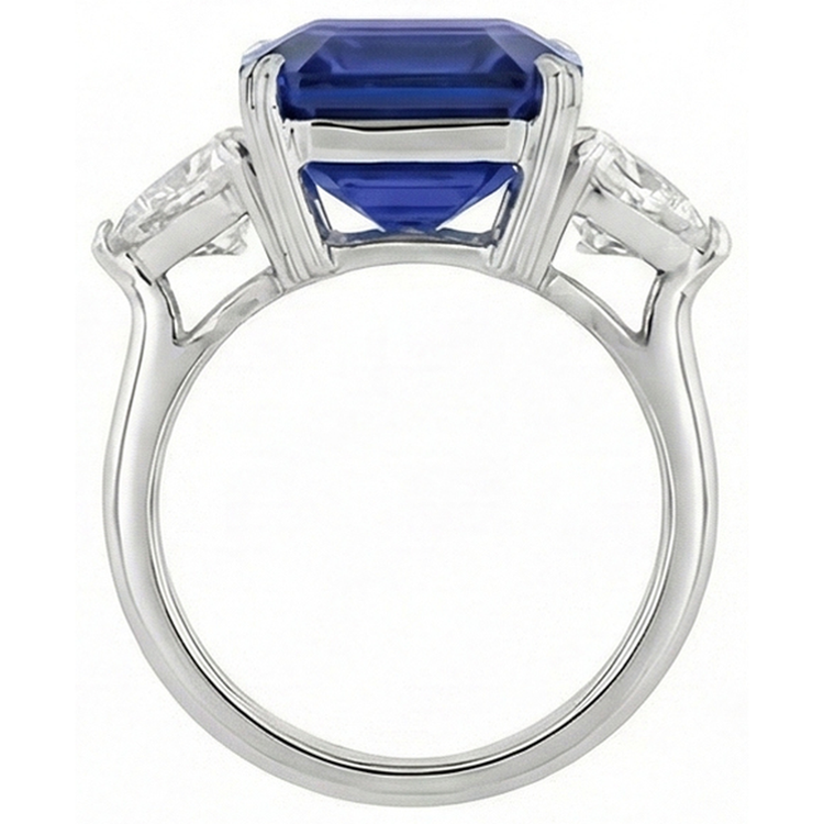 naturel trillion saphir 4.50carats bague vue de profil