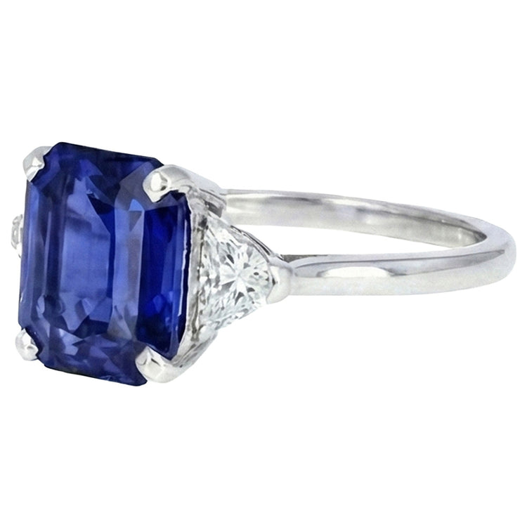 Bague 3 Pierres Saphir Bleu émeraude & Diamants Trapèze 3.50 Carats