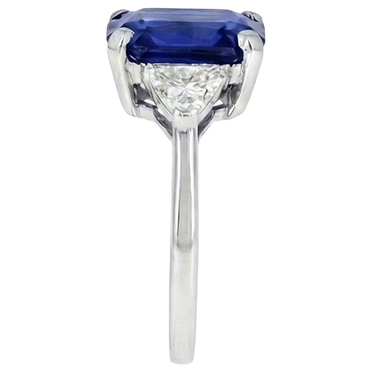 Bague 3 Pierres Saphir Bleu émeraude & Diamants Trapèze 3.50 Carats