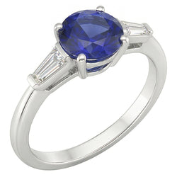 Bague 3 Pierres Saphir Ceylan 2.50 Carats Barrette Diamants Baguette