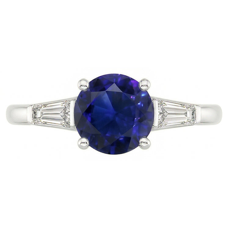 Bague 3 Pierres Saphir Ceylan 2.50 Carats Barrette Diamants Baguette