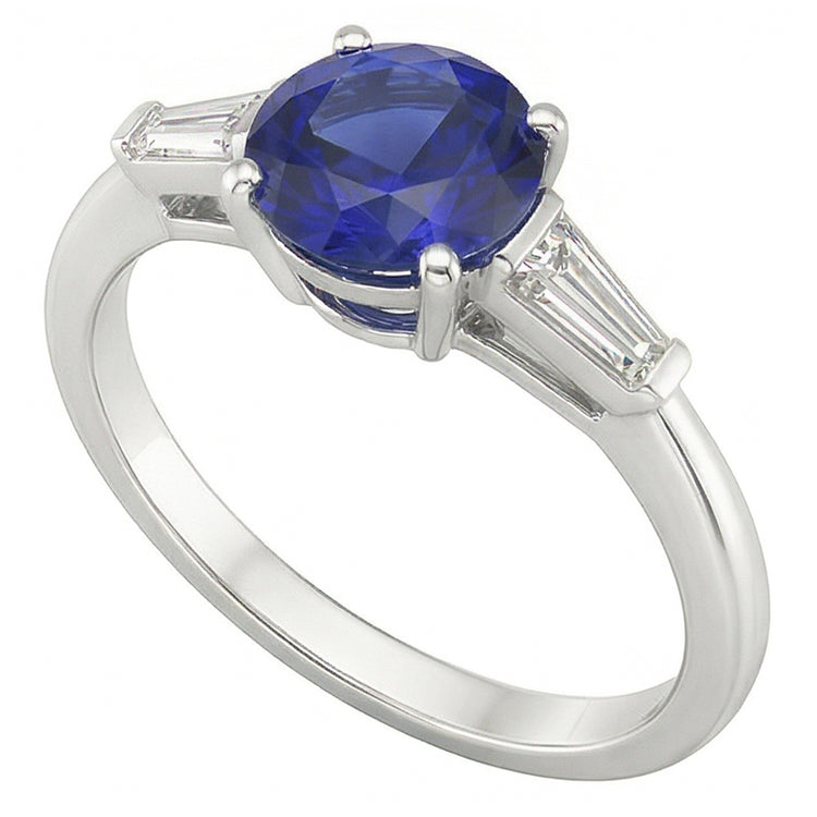 Bague 3 Pierres Saphir Ceylan 2.50 Carats Barrette Diamants Baguette