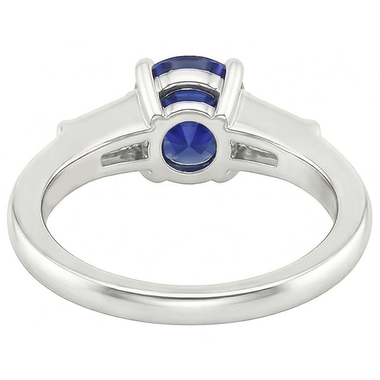 Bague 3 Pierres Saphir Ceylan 2.50 Carats Barrette Diamants Baguette