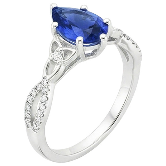 Bague 3 Pierres Saphir de Ceylan & Accents de Diamants Naturels Extraits des Mines ( et non cultivés en laboratoire ) Ronds 3.75 Carats