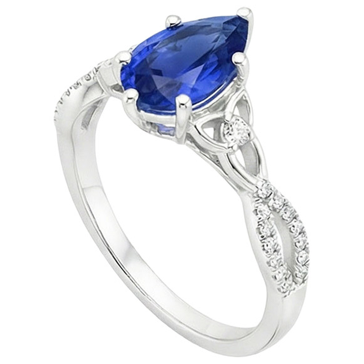 Bague 3 Pierres Saphir de Ceylan & Accents de Diamants Naturels Extraits des Mines ( et non cultivés en laboratoire ) Ronds 3.75 Carats
