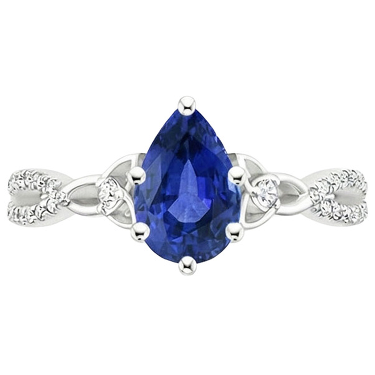 Bague 3 Pierres Saphir de Ceylan & Accents de Diamants Naturels Extraits des Mines ( et non cultivés en laboratoire ) Ronds 3.75 Carats