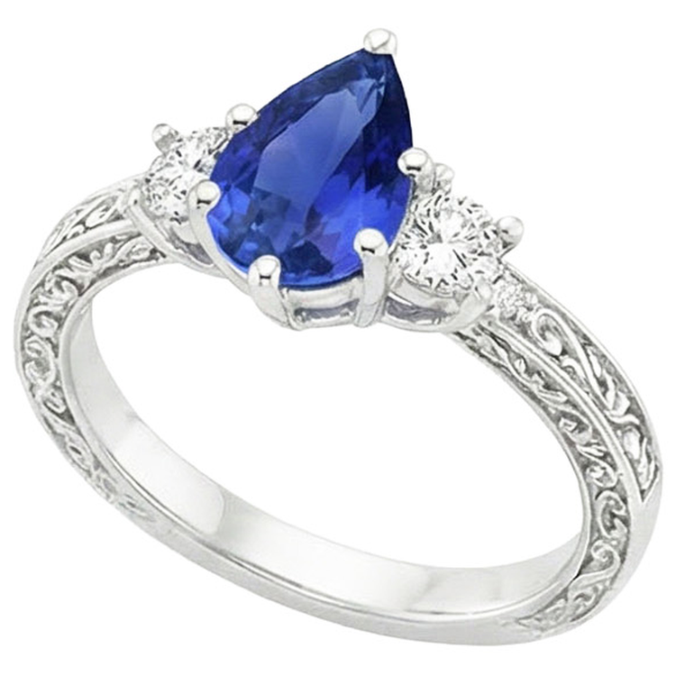 naturel pear diamant 3.50carats bague détail rapproché