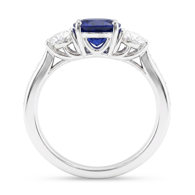 Bague 3 Pierres Style Pierres Précieuses Coussin Saphir & Diamants 3.50 Carats