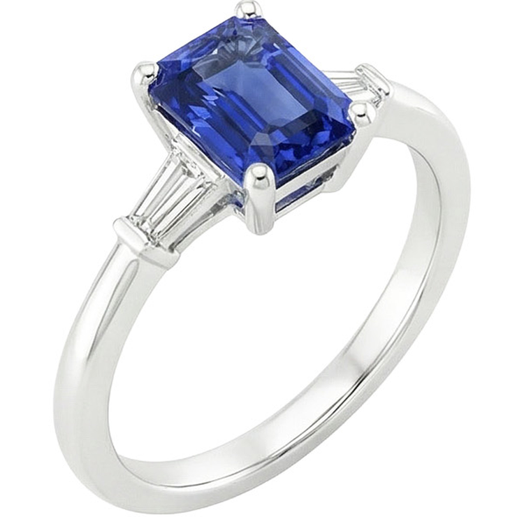 naturel baguette saphir 3.50carats bague angle de côté