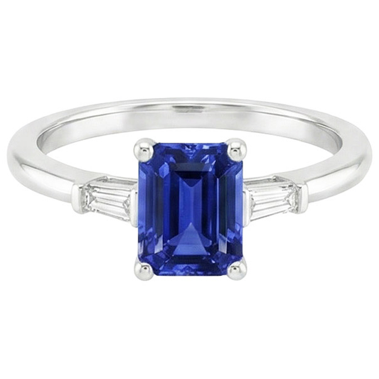 naturel baguette saphir 3.50carats bague vue de dessus