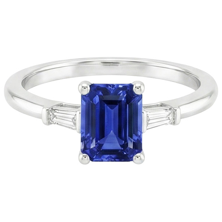naturel baguette saphir 3.50carats bague vue de dessus