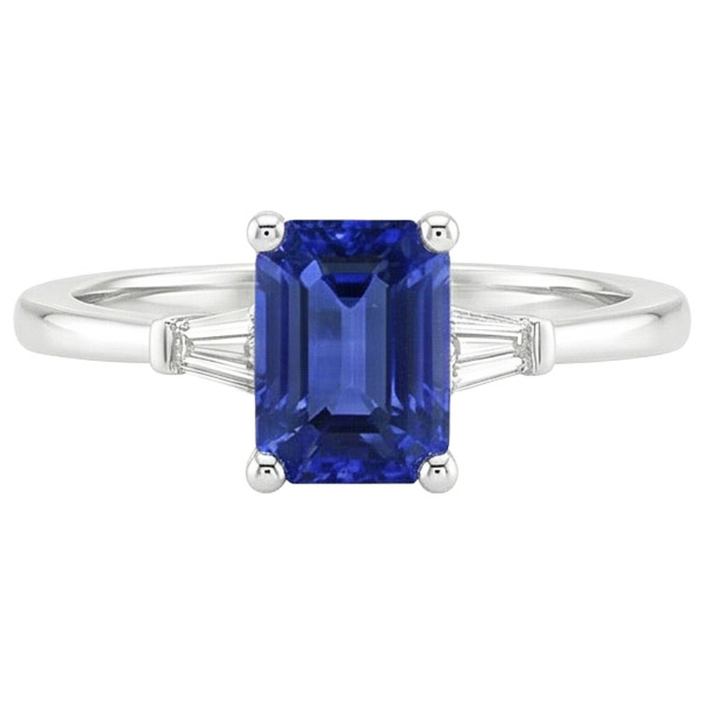 naturel baguette saphir 3.50carats bague vue de profil