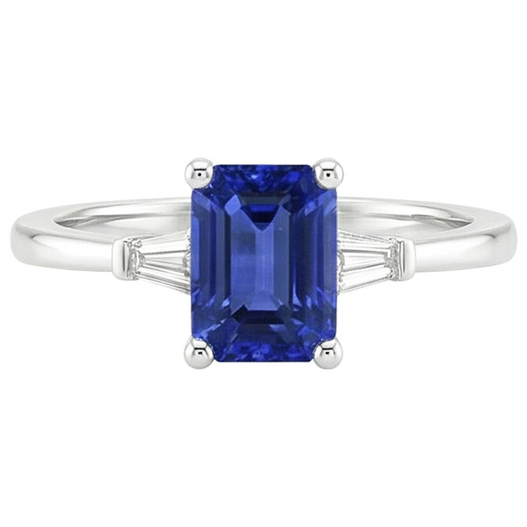 naturel baguette saphir 3.50carats bague vue de profil