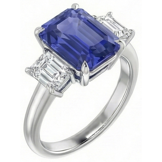 Bague 3 Saphirs Bleus Sertis De Diamants