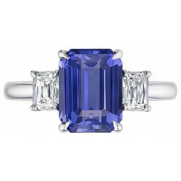 Bague 3 Saphirs Bleus Sertis De Diamants
