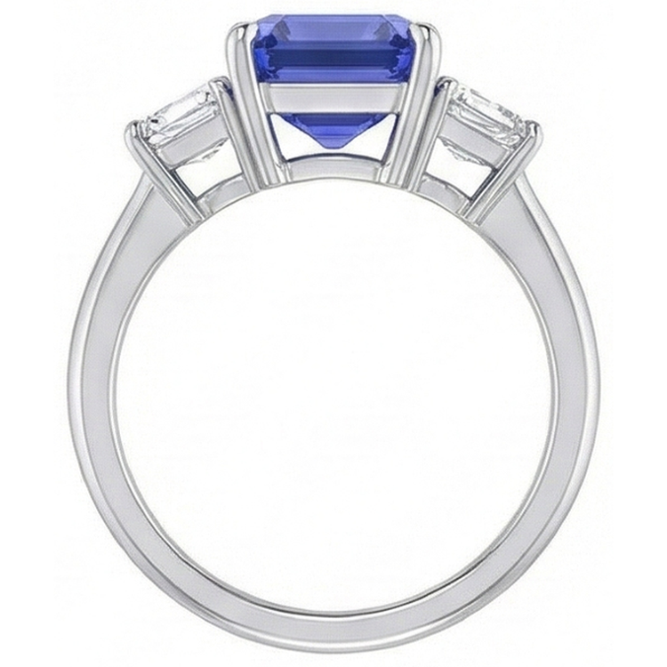 Bague 3 Saphirs Bleus Sertis De Diamants