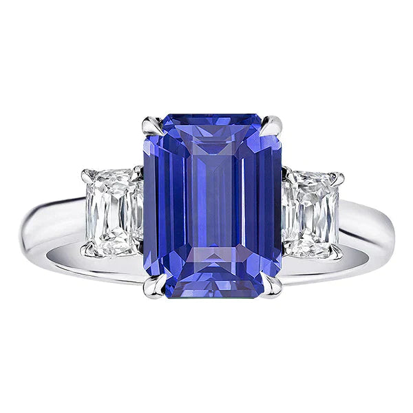 Bague 3 Saphirs Bleus Sertis De Diamants