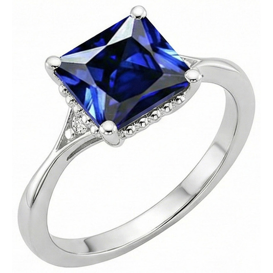 Bague 3 pierres diamant et saphir du Sri Lanka taille princesse 3.75 carats