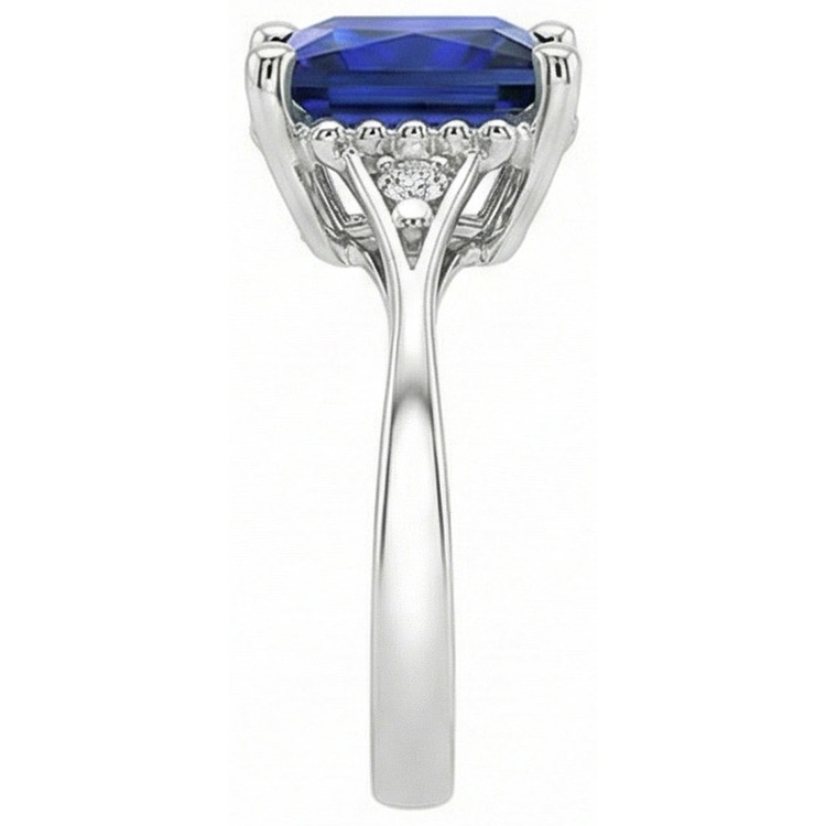 Bague 3 pierres diamant et saphir du Sri Lanka taille princesse 3.75 carats