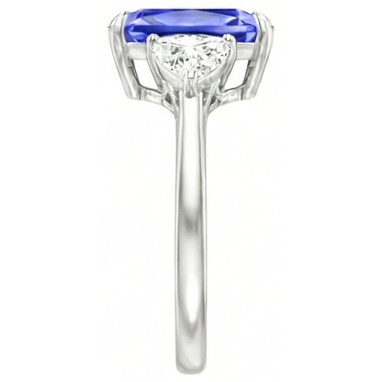 Bague 3 pierres diamant trilliant saphir bleu serti treillis 3 carats